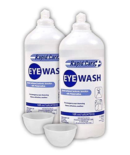 Product Cover Rapid Care First Aid 66016 Sterile Isotonic Eyewash Bottle 16 oz with Bonus Reusable Eye Cup, FDA Compliant, Pack of 2