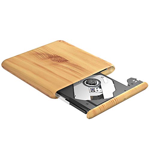 Product Cover External CD DVD Drive, VersionTECH. USB 3.0 Portable Burner/Player/Writer/SuperDrive CD DVD +/- RW, Compatible with Windows 10/8/7/XP/Vista MAC OS System for Mac Pro Air iMac Laptop-Wood Grain