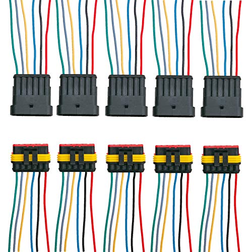 Product Cover ZoneLiStore 6 Pin Way Waterproof Electrical Wire Connector Plug Automotive Wire Connectors Plug with Wire AWG Marine Pack of 5