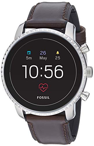 Product Cover Fossil Men's Gen 4 Explorist HR Heart Rate Stainless Steel and Leather Touchscreen Smartwatch, Color: Silver, Brown (Model: FTW4015)