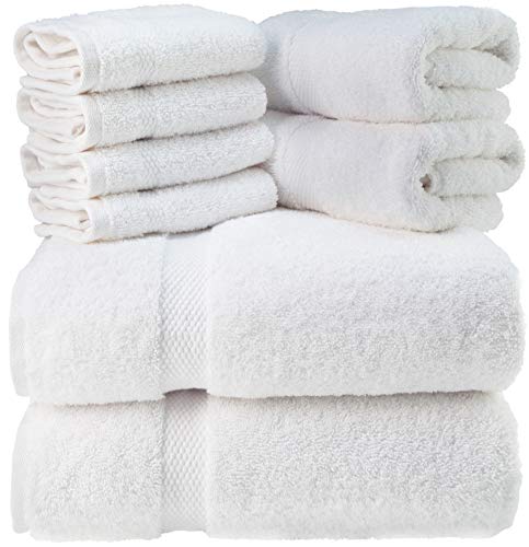 Product Cover Luxury White Bath Towel Set - Combed Cotton Hotel Quality Absorbent 8 Piece Towels | 2 Bath Towels | 2 Hand Towels | 4 Washcloths [Worth $72.95] 8Pc | White