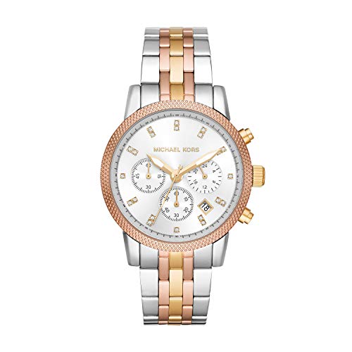 Product Cover Michael Kors Women's Ritz Chronograph Tri-Tone Satinless Steel Watch MK6344