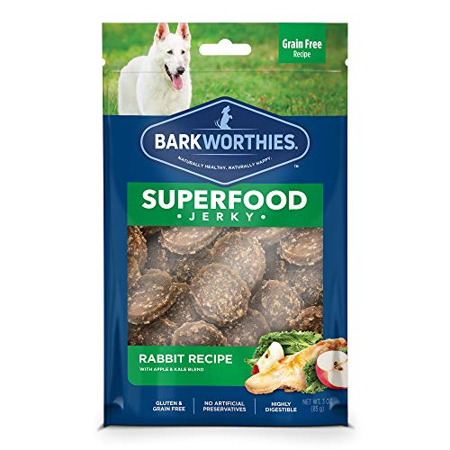 Product Cover Barkworthies All-Natural Superfood Dog Treats (3oz. Bag) - Rabbit with Apple & Kale Jerky Treats