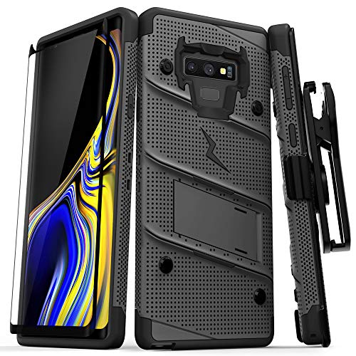 Product Cover ZIZO Bolt Series Galaxy Note 9 Case with Holster, Lanyard, Military Grade Drop Tested and Tempered Glass Screen Protector for Samsung Galaxy Note 9 Cover - Gun Metal Gray/Black