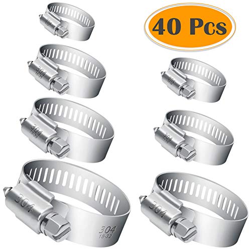 Product Cover Selizo 40Pcs Hose Clamp Including 7 Sizes Adjustable Pipe Tube Clamps 304 Stainless Steel Hose Clips