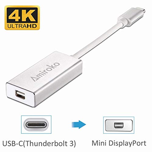 Product Cover Amiroko USB-C to Mini DisplayPort Adapter, USB 3.1 Type C (Thunderbolt 3) to Mini DP Adapter 4K Compatible with Macbook Pro, Lenovo T470, to LED Cinema Display /Dell Monitor, etc, Silver
