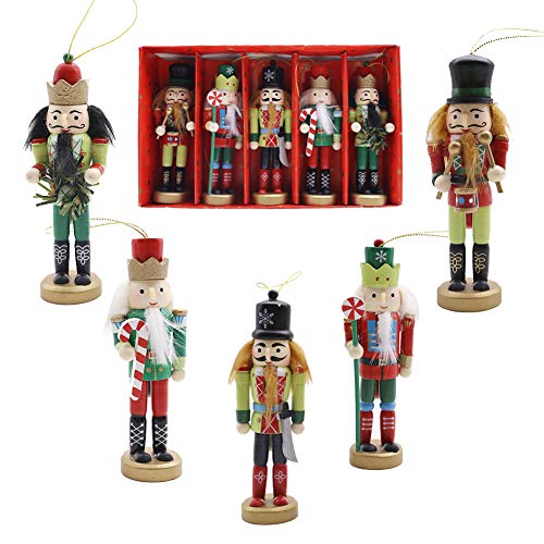 Product Cover Amor Christmas Nutcracker Ornaments Set, 5PCS Wooden Nutcracker Soldier Hanging Decorations for Christmas Tree Figures Puppet Toy Gifts