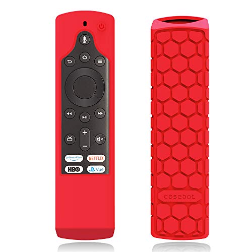 Product Cover CaseBot Silicone Case for Fire TV Edition Remote - Honey Comb Series [Anti Slip] Shock Proof Cover for Amazon All-New Insignia/Toshiba 4K Smart TV Voice Remote/Element Smart TV Voice Remote, Red