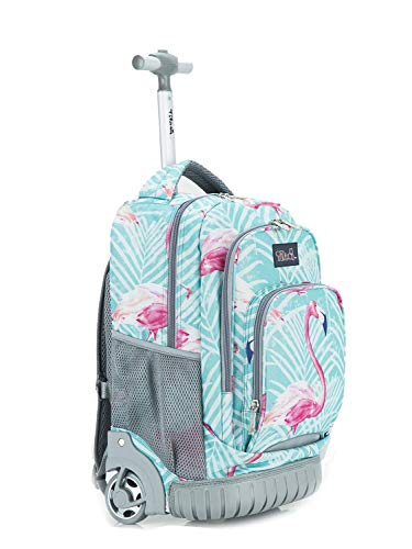 Product Cover Tilami Kids Rolling Backpack 18 inch Boys and Girls Laptop Backpack, Flamingos