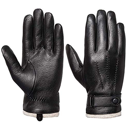 Product Cover Mens Genuine Leather Gloves Winter - Acdyion Touchscreen Cashmere/Wool Lined Warm Dress Driving Gloves