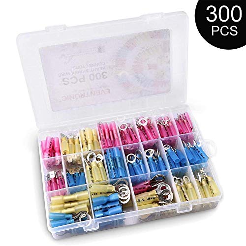 Product Cover 300 Pcs Heat Shrink Wire Connectors, Eventronic Waterproof Marine Electrical Wire Terminals Kit Automotive Copper Wire Electrical Connectors