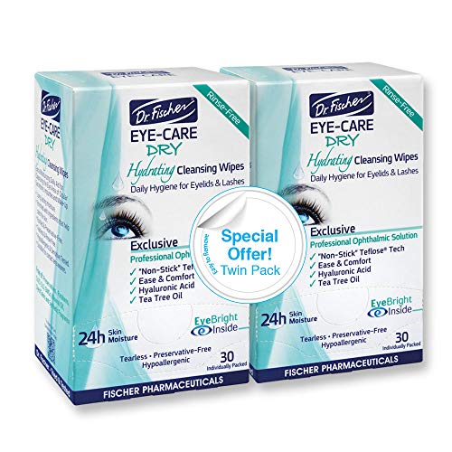 Product Cover Dr. Fischer Eye Care Dry - Complementary aid for dry eye syndrome. Daily hydrating eyelid wipes to clean, soften & moisturize the eye area of ocular secretions and irritations (Twin Pack, 60 wipes)