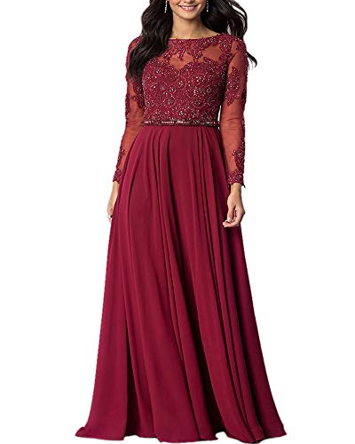 Product Cover Aofur Womens Long Sleeve Chiffon Party Evening Dress Formal Wedding Prom Cocktail Ladies Lace Maxi Dresses