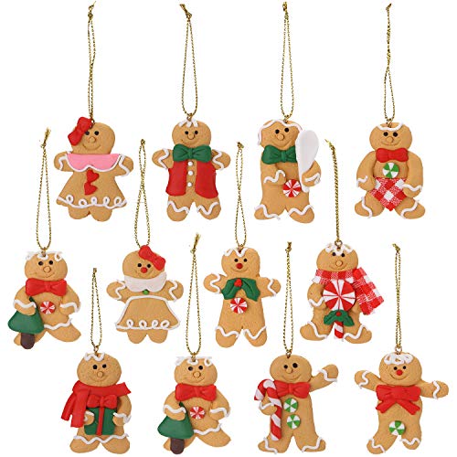 Product Cover Sea Team Assorted Clay Figurine Ornaments Traditional Gingerbread Man Doll Gingerman Hanging Charms Christmas Tree Ornament Holiday Decorations, 2.76 inches, Set of 12