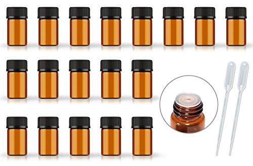 Product Cover 50Pack Set 1ML 2ML 3ML 5ML Amber Glass Bottle with Orifice Reducer and Cap Small Essential Oil Vials (2ML)