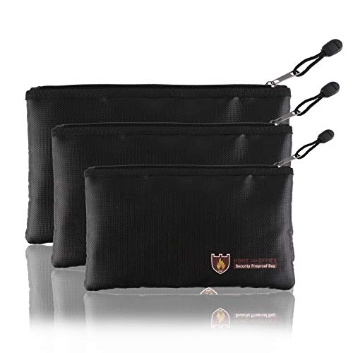 Product Cover Fellibay Fireproof Document Bags Envelope Holder A4 Size Waterproof Fireproof Bag with Fireproof Zipper for Valuables, Money, Jewelry, Passport, Files Storaging 1Pcs (Small)