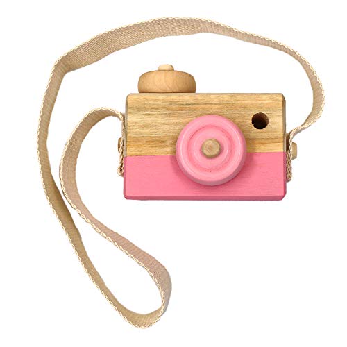 Product Cover Allure Maek Wooden Mini Camera Toy Pillow Kids' Room Hanging Decor Portable Toy Gift (Pink)
