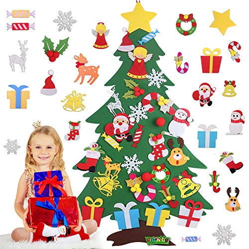 Product Cover VOWOV Felt Christmas Tree Decorations Set with Ornaments - Double Stitched- Wall Hanging-Handmade 30pcs Detachable Christmas Ornaments 3.3 FT