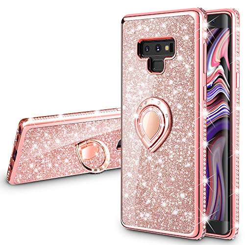 Product Cover VEGO Galaxy Note 9 Case Glitter with Ring Holder Kickstand for Women Girls Bling Diamond Rhinestone Sparkly Bumper Fashion Shiny Cute Protective Case for Galaxy Note 9(Rose Gold)