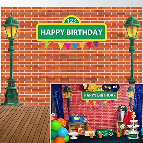 Product Cover Allenjoy 7x5ft Brick Wall Street Backdrop High Cartoon Photography Backdrops First 1st Girl boy Birthday Party Background Party Decors Decorations Baby Shower Photo Shoot Booth