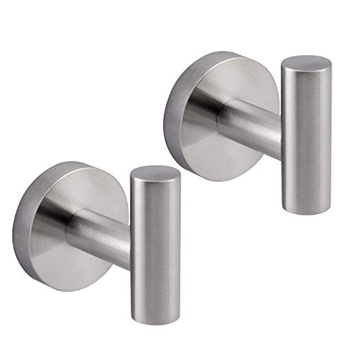 Product Cover Bathroom Towel Hook SUS 304 Stainless Steel Single Coat/Robe Clothes Hook for Bath Kitchen Contemporary Hotel Style Wall Mounted 2 Pack Brushed Finish