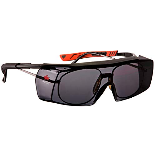 Product Cover NoCry Tinted Over-Spec Safety Glasses - with Anti-Scratch Wraparound Lenses, Adjustable Arms, and UV400 Protection, Black & Red Frames. ANSI Z87.1 & OSHA Certified