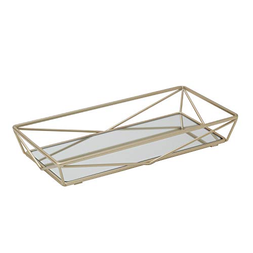 Product Cover Home Details Mirrored Vanity Tray for Dresser, Perfume, Desk, Cosmetic & Jewelry Organizer, Decorative, Satin Gold