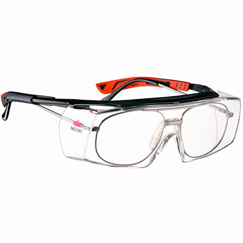 Product Cover NoCry Over-Glasses Safety Glasses - with Clear Anti-Scratch Wraparound Lenses, Adjustable Arms, Side Shields, UV400 Protection, ANSI Z87 & OSHA Certified (Black & Red)
