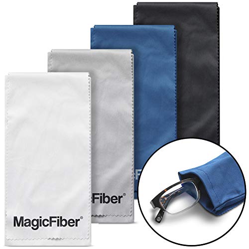 Product Cover MagicFiber Microfiber Eyeglass, Sunglasses, Cell Phone Cleaning Pouch Case (4 Pack) - Premium Ultra Soft Storage with Cleaning Cloth Closure Flap