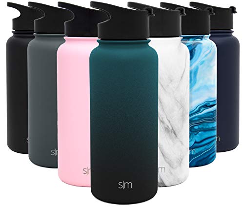 Product Cover Simple Modern 32 Ounce Summit Water Bottle - Stainless Steel Tumbler Metal Flask +2 Lids - Wide Mouth Double Wall Vacuum Insulated Leakproof Ombre: Moonlight