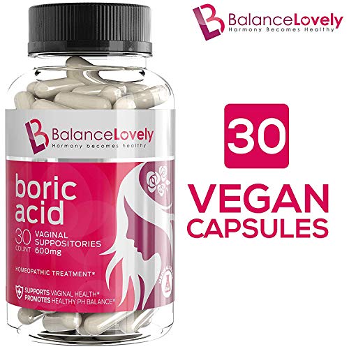 Product Cover Boric Acid Suppositories -100% Pure Boric Acid -600mg in Vegan Capsules- Supports Feminine Hygiene & Vaginal pH - Treatment of Yeast Infections, Bacterial Vaginosis & Relieve Pain, Dryness