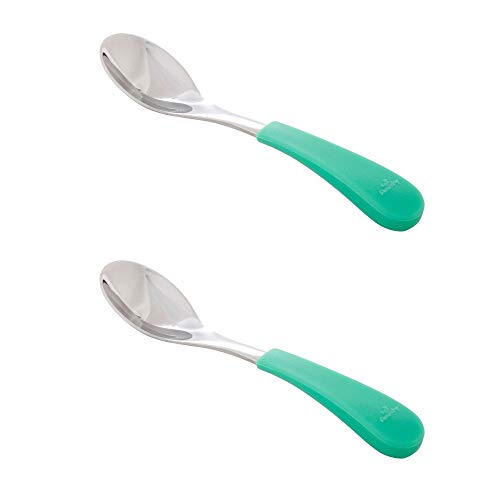 Product Cover Avanchy First Stage Baby Spoons Stainless Steel, Soft Silicone Handle Baby Spoons, Training Spoon, Gift Set for Baby (Green)
