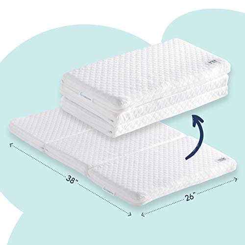 Product Cover hiccapop Tri-fold Pack n Play Mattress Pad with Firm (for Babies) & Soft (Toddlers) Sides | Portable Foldable Playard Mattress, Playpen Mattress for Pack and Play Crib | Includes Carry Case