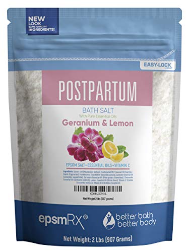 Product Cover Postpartum Sitz Bath Salt 32 Ounces Epsom Salt with Frankincense, Lavender, Geranium, Chamomile and Lemon Essential Oils Plus Vitamin C and All Natural Ingredients BPA Free Pouch with Easy Press-Lock