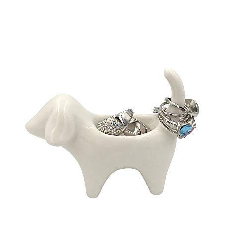 Product Cover OYLZ Adorable Ceramic Puppy Dog Ring Holder Jewelry Trinket Holder Home Decoration