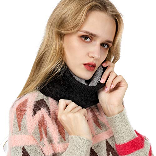 Product Cover Knit Neck Warmer Scarf Winter Soft Thick Double-Layer Knitted for Women Men（Black,Medium）