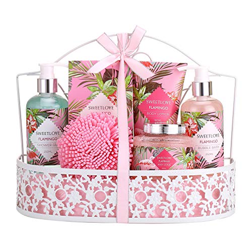 Product Cover Mother's Day Gifts - Bath Spa Gift Set, SWEETLOVE Gift Basket 7-Piece Includes Bubble Bath, Shower Gel, Bath Salts,Body Lotion, Body Scrub,Best birthday gifts for women, Lily of the Valley Scent