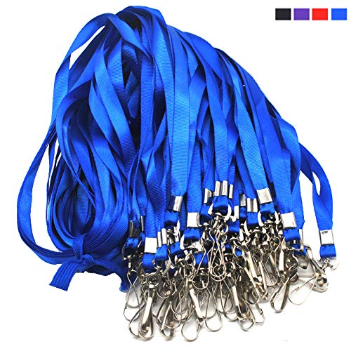 Product Cover Blue Lanyard Bulk Lanyards for Id Badges Flat Lanyard with Badge Clip Swivel Hook Beebel 50 Pack