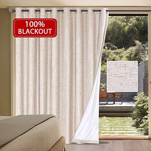 Product Cover Functional 100% Blackout Curtain- Waterproof Wider Patio Door Curtain Panel with 16 Anti Rust Grommets Sliding Door Insulated Curtains, 100W by 96L Inches, 8.3' by 8' Room Divider - Natural