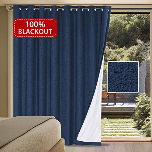 Product Cover H.VERSAILTEX Waterproof Rich Linen Patio Curtain 100% Blackout Curtain Panels - Extra Wide Curtains Anti Rust Grommets Sliding Door Insulated Draperies (Navy, 100 x 84 Inch / 8.3' x 7')