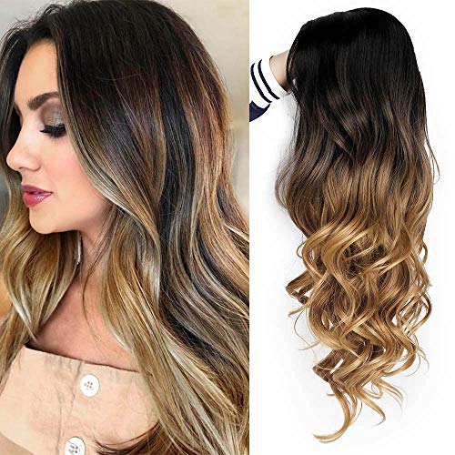 Product Cover AISI QUEENS Brown Ombre Wigs Long Curly Side Part Wig 2 Tone Black to Brown Wavy Wigs for Women Synthetic Heat Resistant Party Wigs Natural Looking