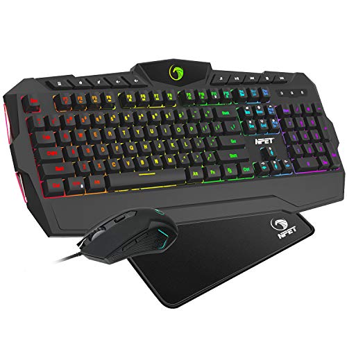 Product Cover NPET S10 PC Gaming Keyboard and Mouse Combo RGB Mechanical Feeling Keyboard with Wrist Rest, 6 Buttons Gaming Mouse with 3200 DPI (Gaming Mouse and Keyboard Set)