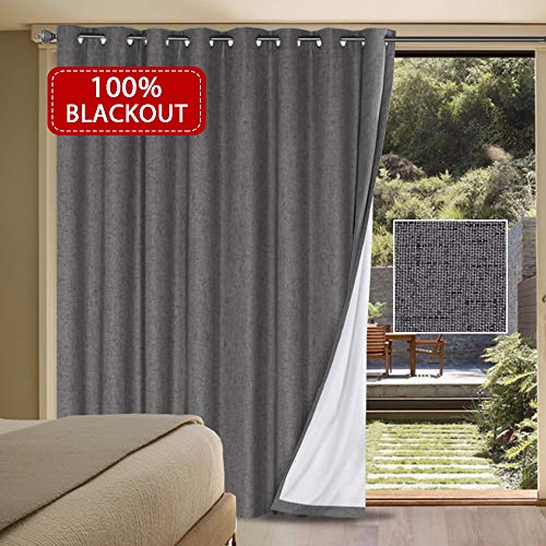 Product Cover H.VERSAILTEX 100% Blackout Patio Door Linen Curtains for Sliding Door- Extra Long and Wide Blinds Thermal Insulated Waterproof Textured Linen Drapes for Glass Door (Grey, 100