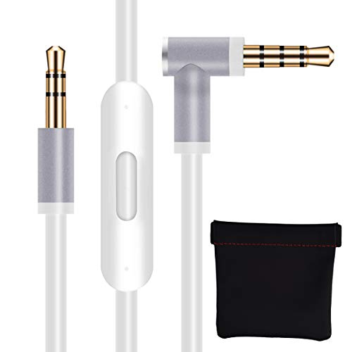 Product Cover Replacement Audio Cable Cord Wire with in-line Microphone and Control + OEM Replacement Leather Pouch/Leather Bag for Beats by Dr DRE Headphones Solo/Studio/Pro/Detox/Wireless/Mixr/Executive/White