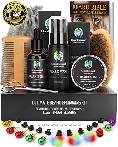 Product Cover Beard Care Kit for Men Beard Growth Grooming & Trimming, Beard Shampoo Wash, Beard Oil Conditioner, Balm Wax, Brush, Comb, Scissors, Perfect Gifts for Him Dad Husband Boyfriend
