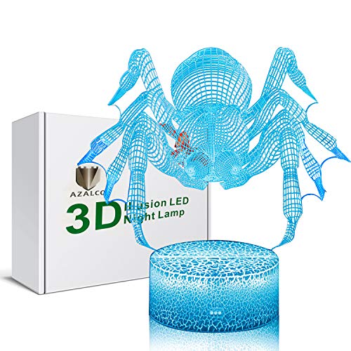 Product Cover 3D Illusion Spider Night Lamp, 7 Color Change, Touch White Base, Power by AA Batteries