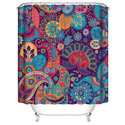 Product Cover PHNAM Mandala Shower Curtain with Hooks 72x72 Inches Bohemian Paisley Printed Extra Long Waterproof Decoration Polyester Cloth Bath Curtains Sets for Bathroom, Bathtub