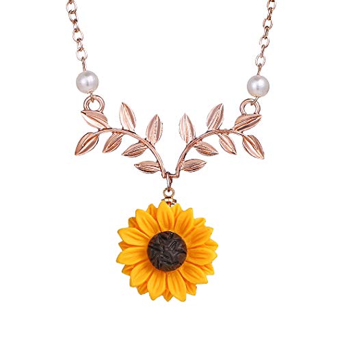 Product Cover 17mile Sunflower Pearl Leaf Chain Resin Boho Handmade Drop Pendant Choker Necklace Plated Gold/Rose Gold/Silver
