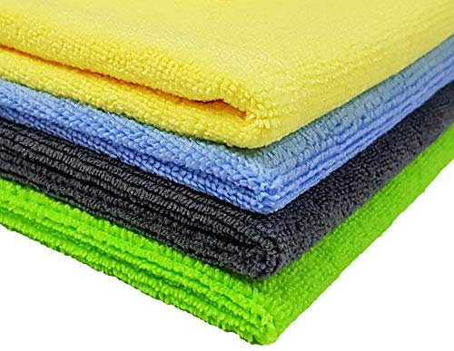 Product Cover SOFTSPUN Microfiber Cleaning Cloths, 4pcs 40x40cms 340GSM Multi-Colour! Highly Absorbent, Lint and Streak Free, Multi -Purpose Wash Cloth for Kitchen, Car, Window, Stainless Steel, silverware.