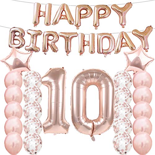 Product Cover 10th Birthday Decorations Party Supplies,10th Birthday Balloons Rose Gold,Number 10 Mylar Balloon,Latex Balloon Decoration,Great Sweet 10th Birthday Gifts for Girls,Photo Props